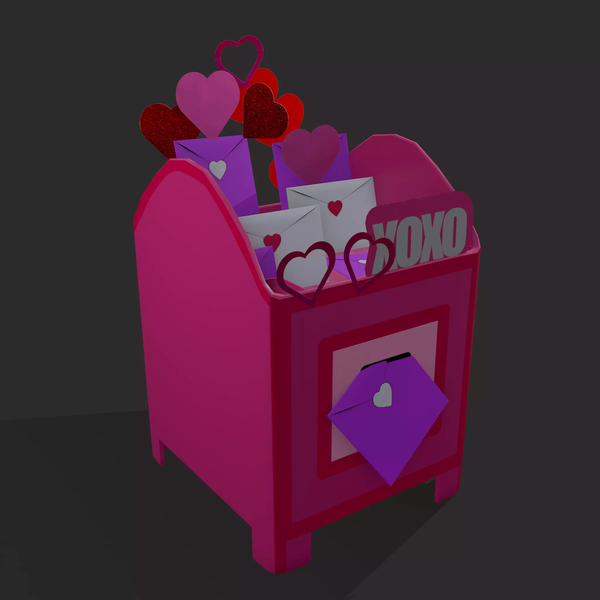 Valentines Day Small Mailbox Low-poly 3D model_0
