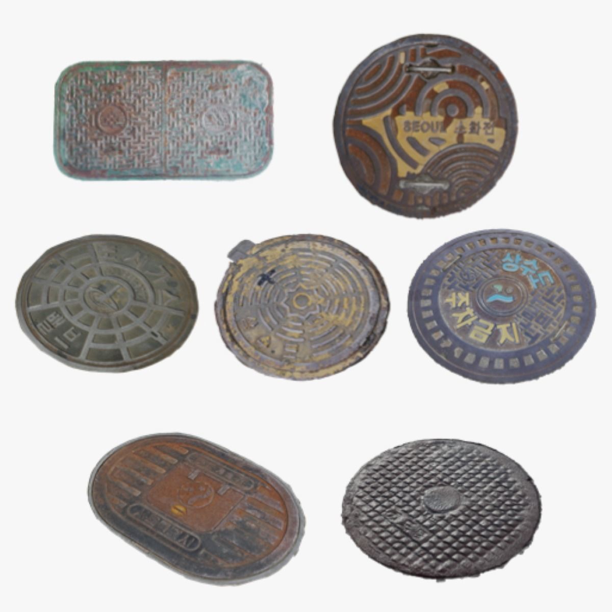 Korean style 7 manhole set 3D model_1