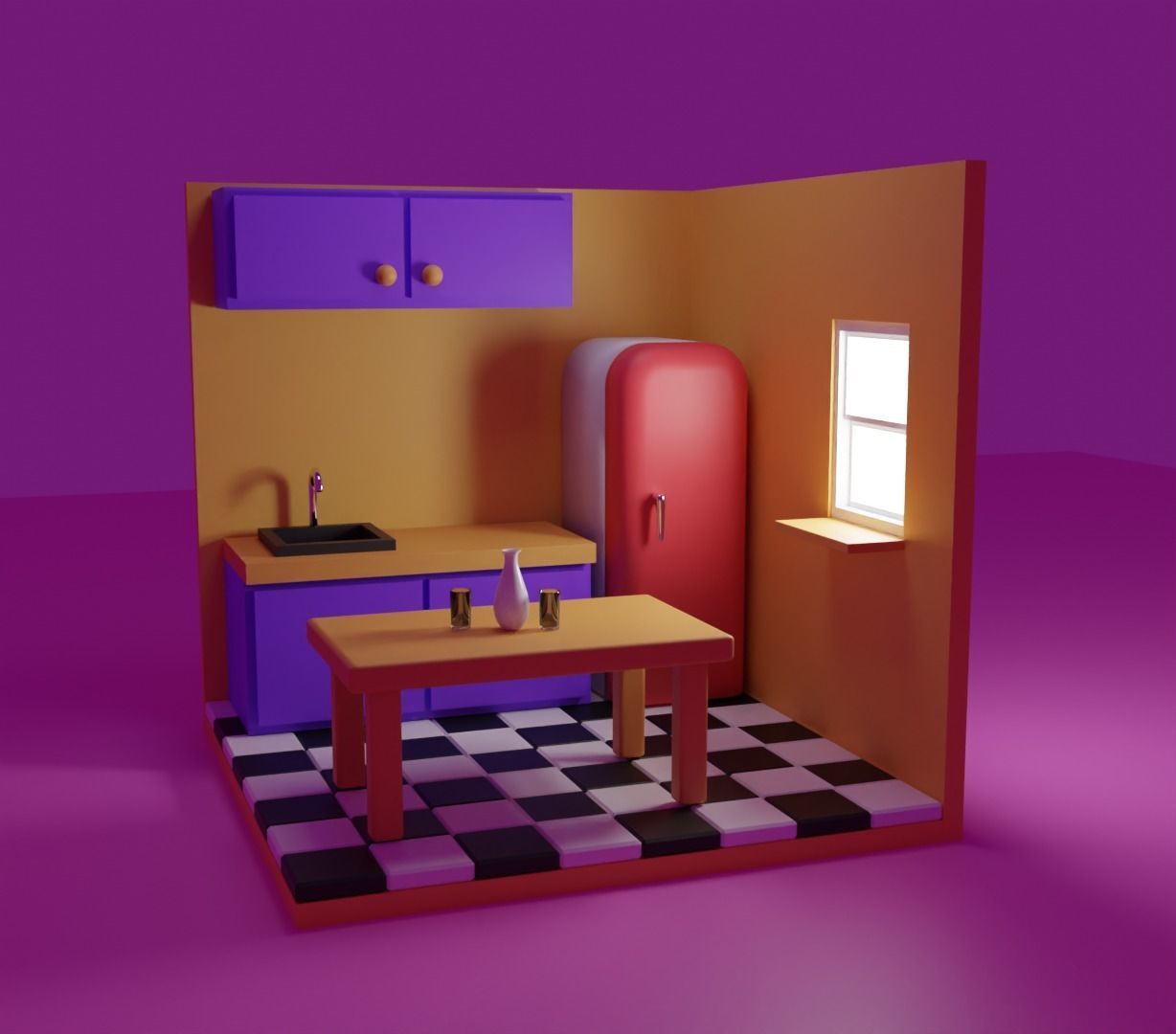 isometric kitchen Low-poly 3D model_4