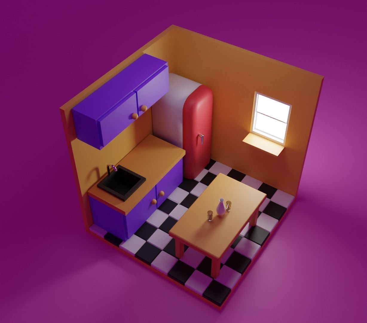 isometric kitchen Low-poly 3D model_8