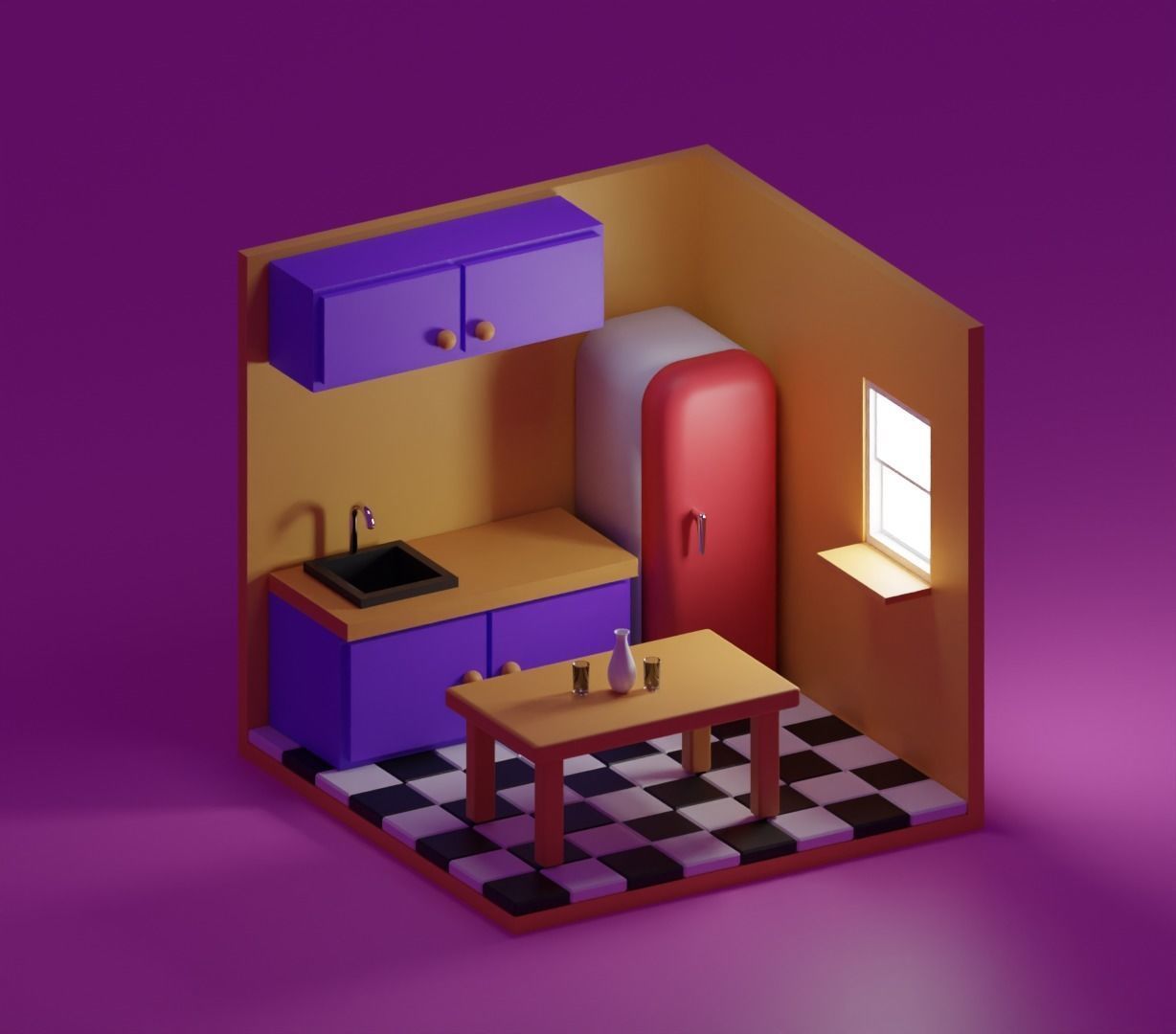 isometric kitchen Low-poly 3D model_1