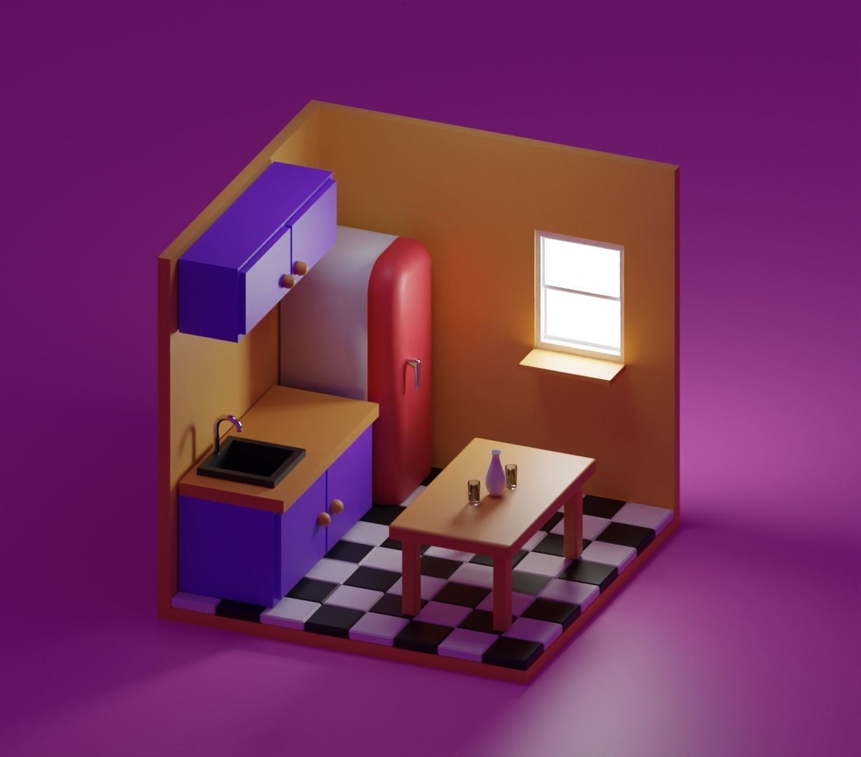 isometric kitchen Low-poly 3D model_2