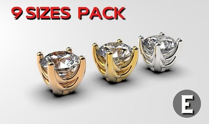 a package of engagement solitaire ring hea or stud earrings 3D print model