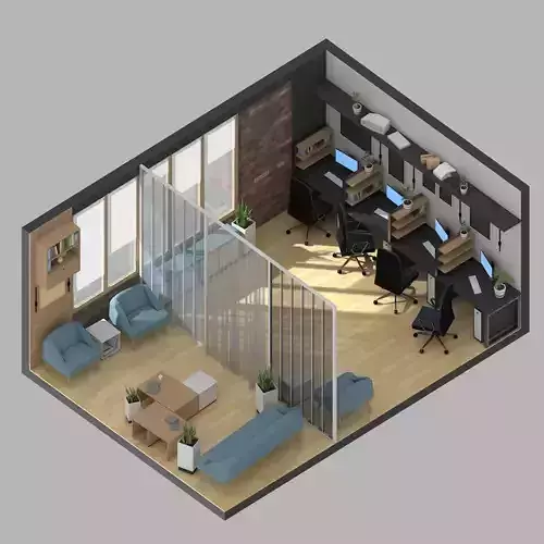 Modern low-poly office interior