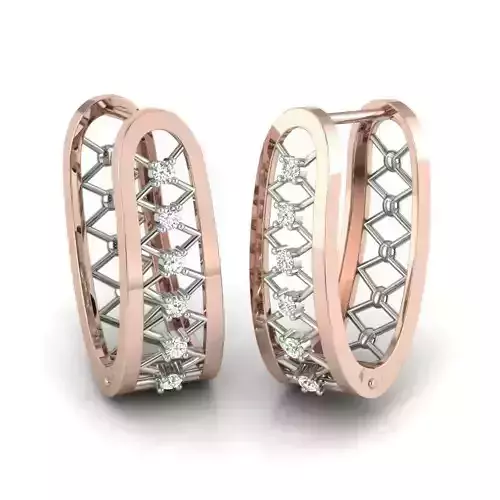 Earrings 3D print model two diamond hoop in rose gold