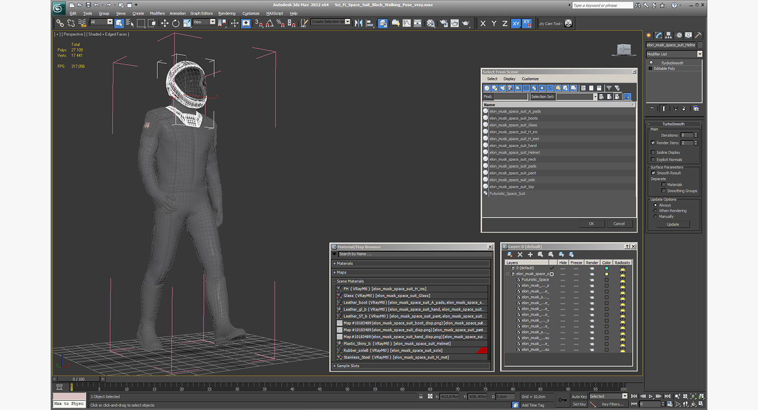Sci-Fi Space Suit Black Walking Pose 3D model_13