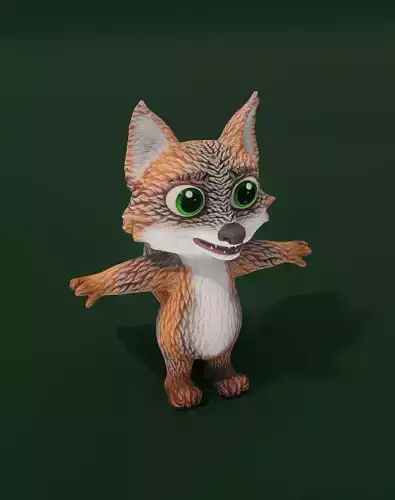 Cartoon Grey Fox 3D Model Low-poly 3D model