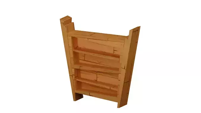 Stylized wooden bookcase low-poly game ready