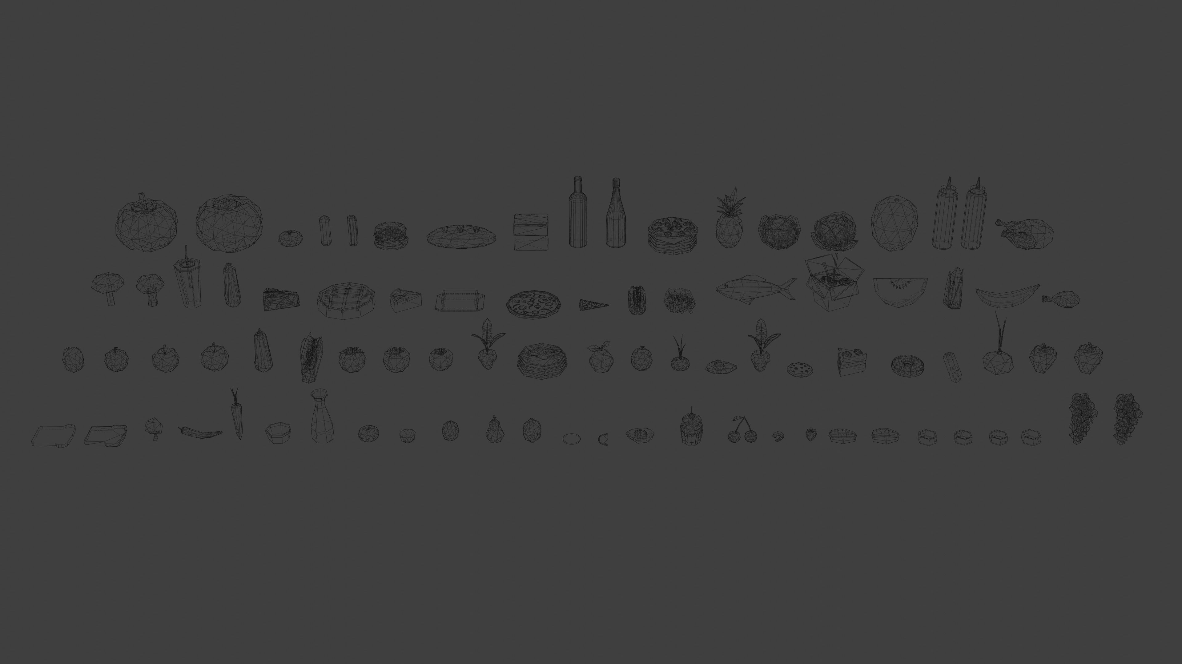 Low Poly Food Collection with Fruits Vegetables Meat and Sweets Low-poly 3D model_6