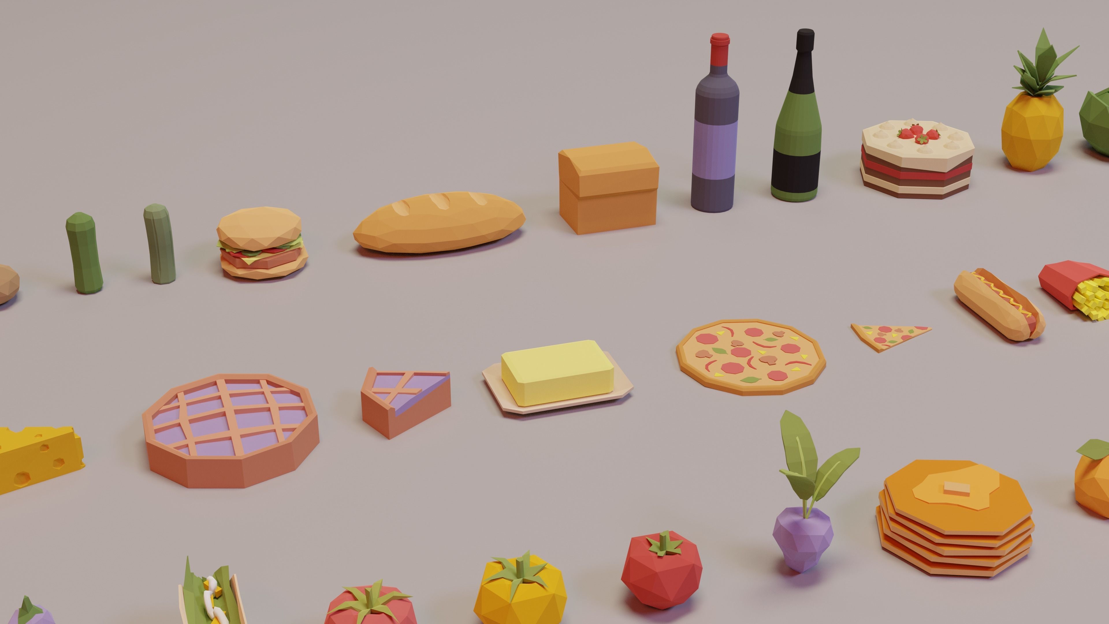 Low Poly Food Collection with Fruits Vegetables Meat and Sweets Low-poly 3D model_5