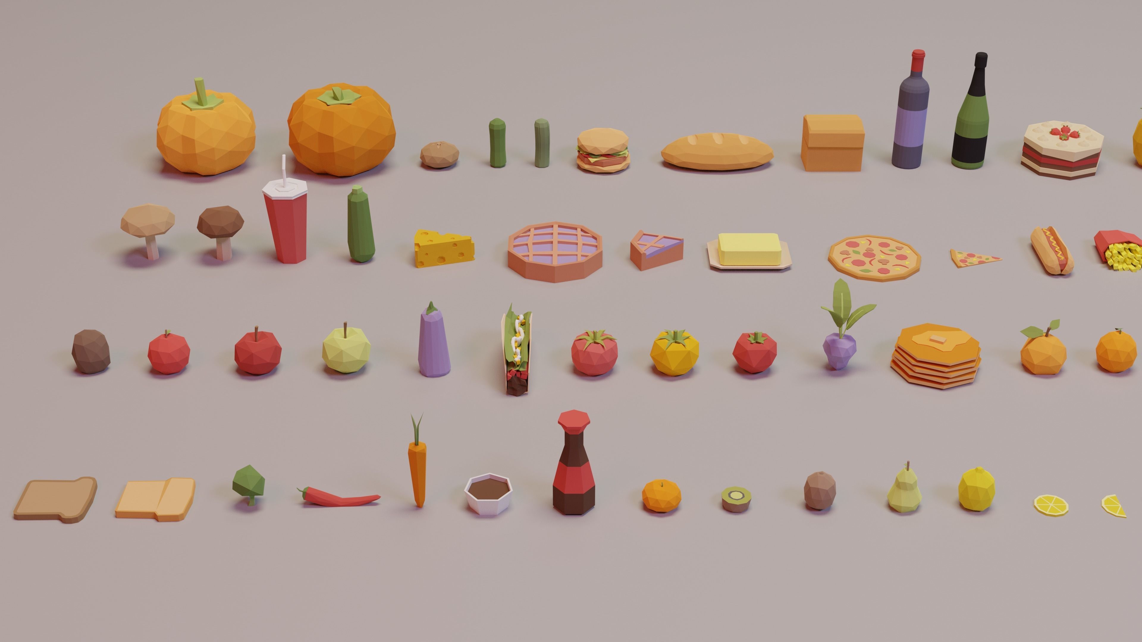 Low Poly Food Collection with Fruits Vegetables Meat and Sweets Low-poly 3D model_2