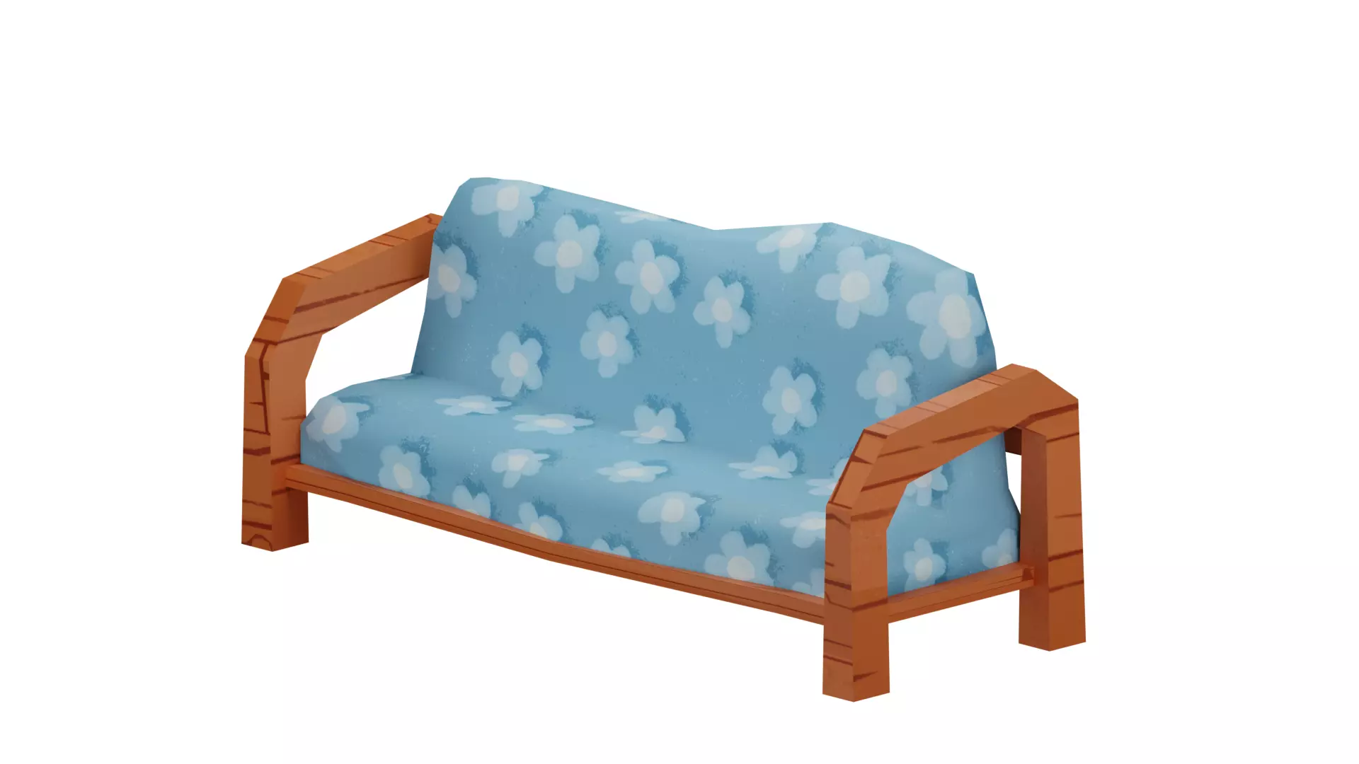 Stylized wooden sofa low-poly game ready textures Low-poly 3D model_0