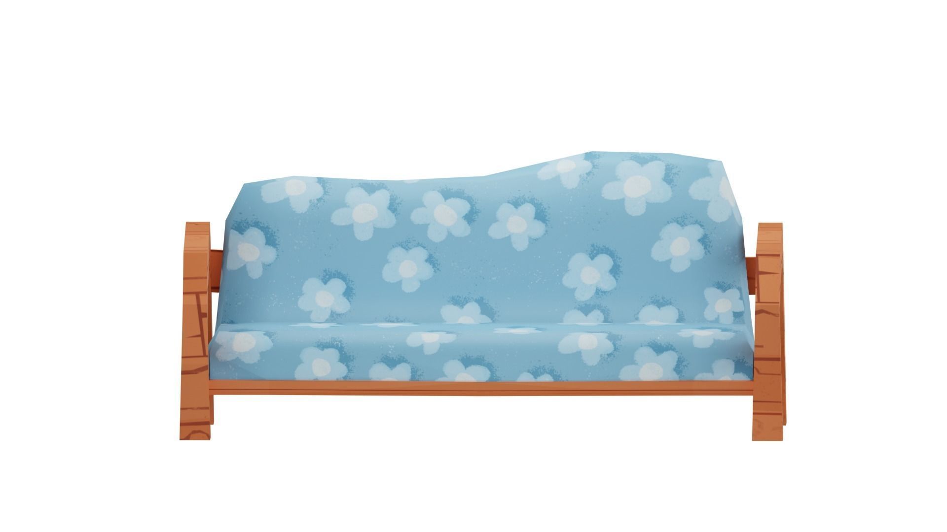 Stylized wooden sofa low-poly game ready textures Low-poly 3D model_3