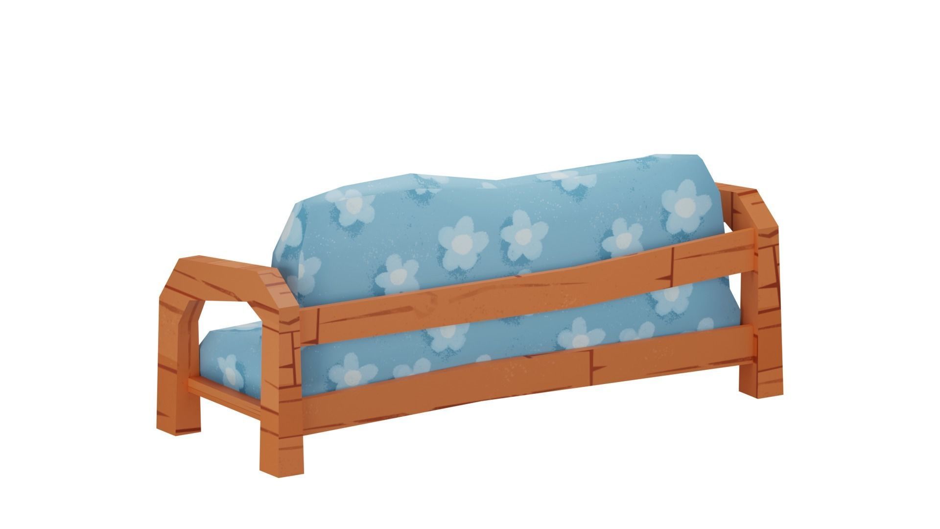 Stylized wooden sofa low-poly game ready textures Low-poly 3D model_1