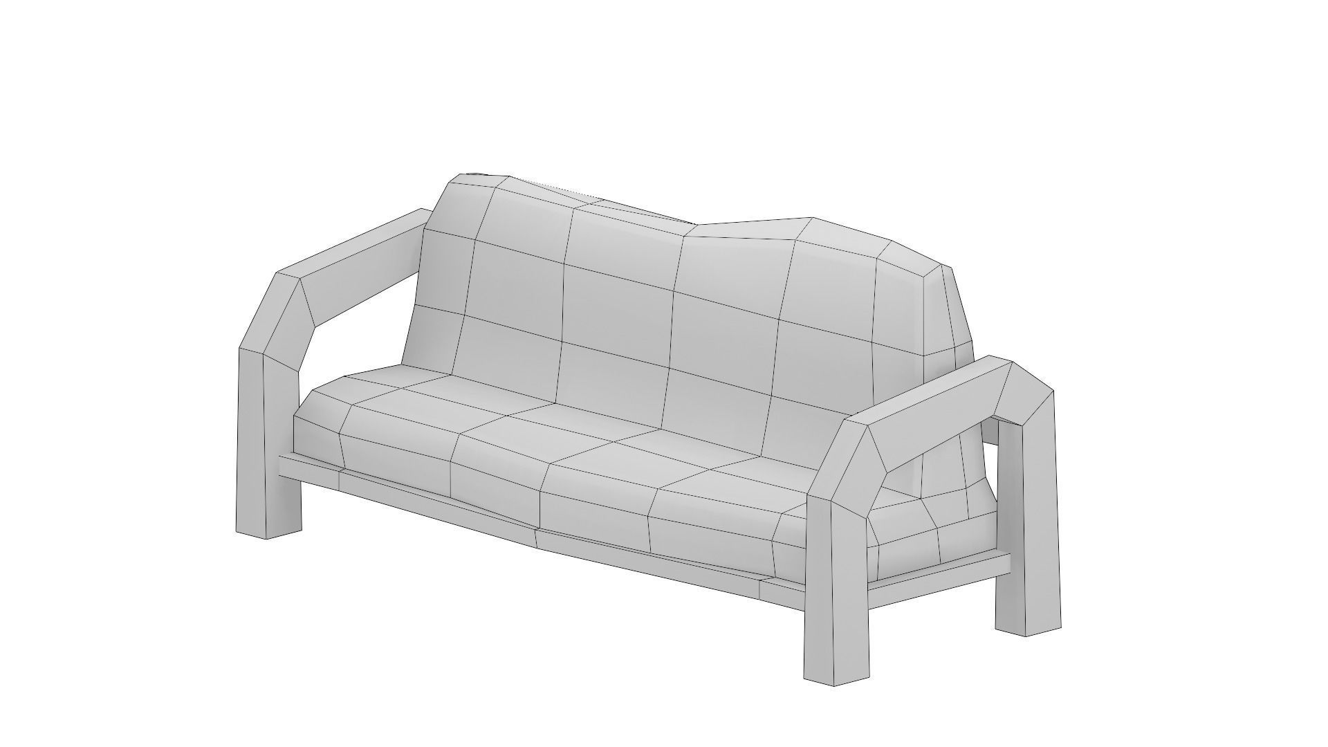 Stylized wooden sofa low-poly game ready textures Low-poly 3D model_5