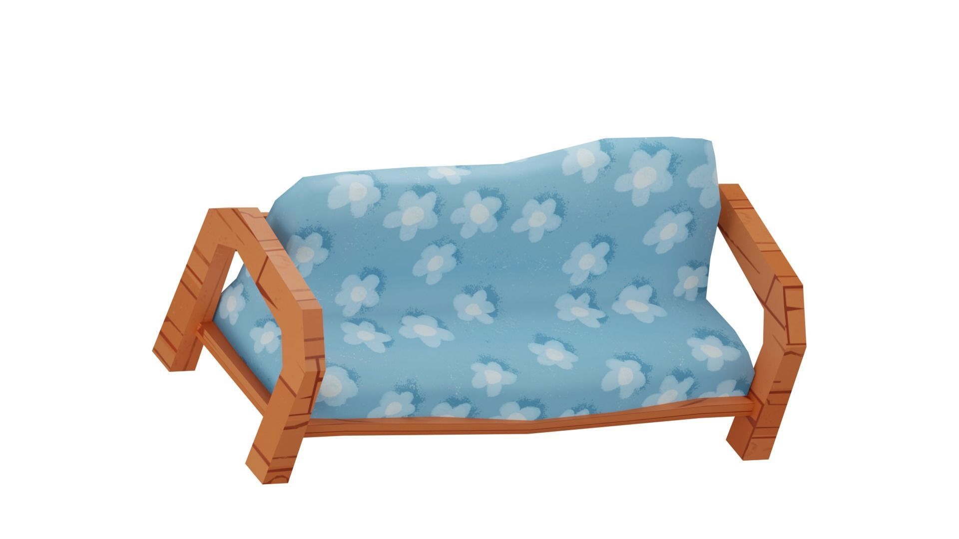 Stylized wooden sofa low-poly game ready textures Low-poly 3D model_2