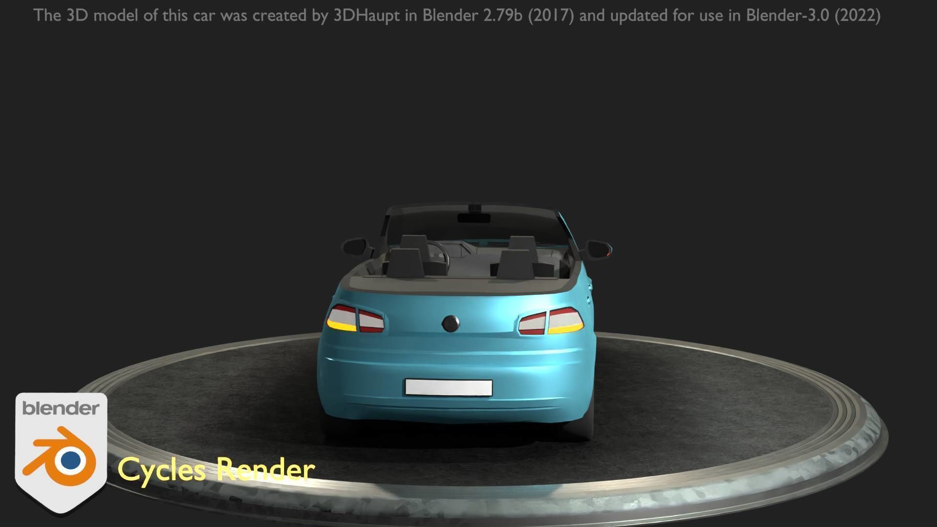 City Car 53 Compact Class Convertible Open Type-C Blue Low-poly 3D model_28