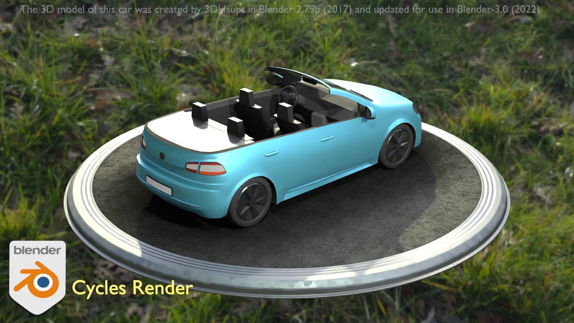 City Car 53 Compact Class Convertible Open Type-C Blue Low-poly 3D model_83