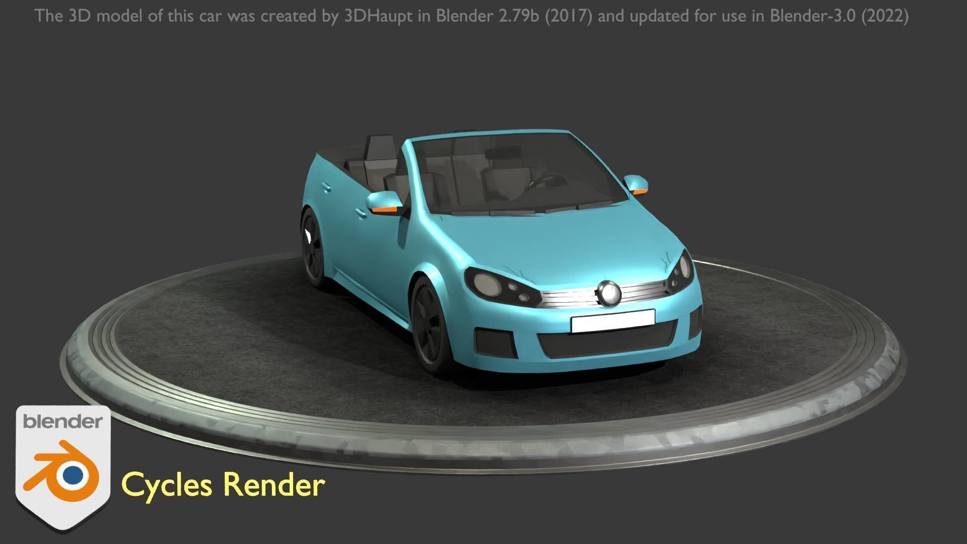 City Car 53 Compact Class Convertible Open Type-C Blue Low-poly 3D model_92