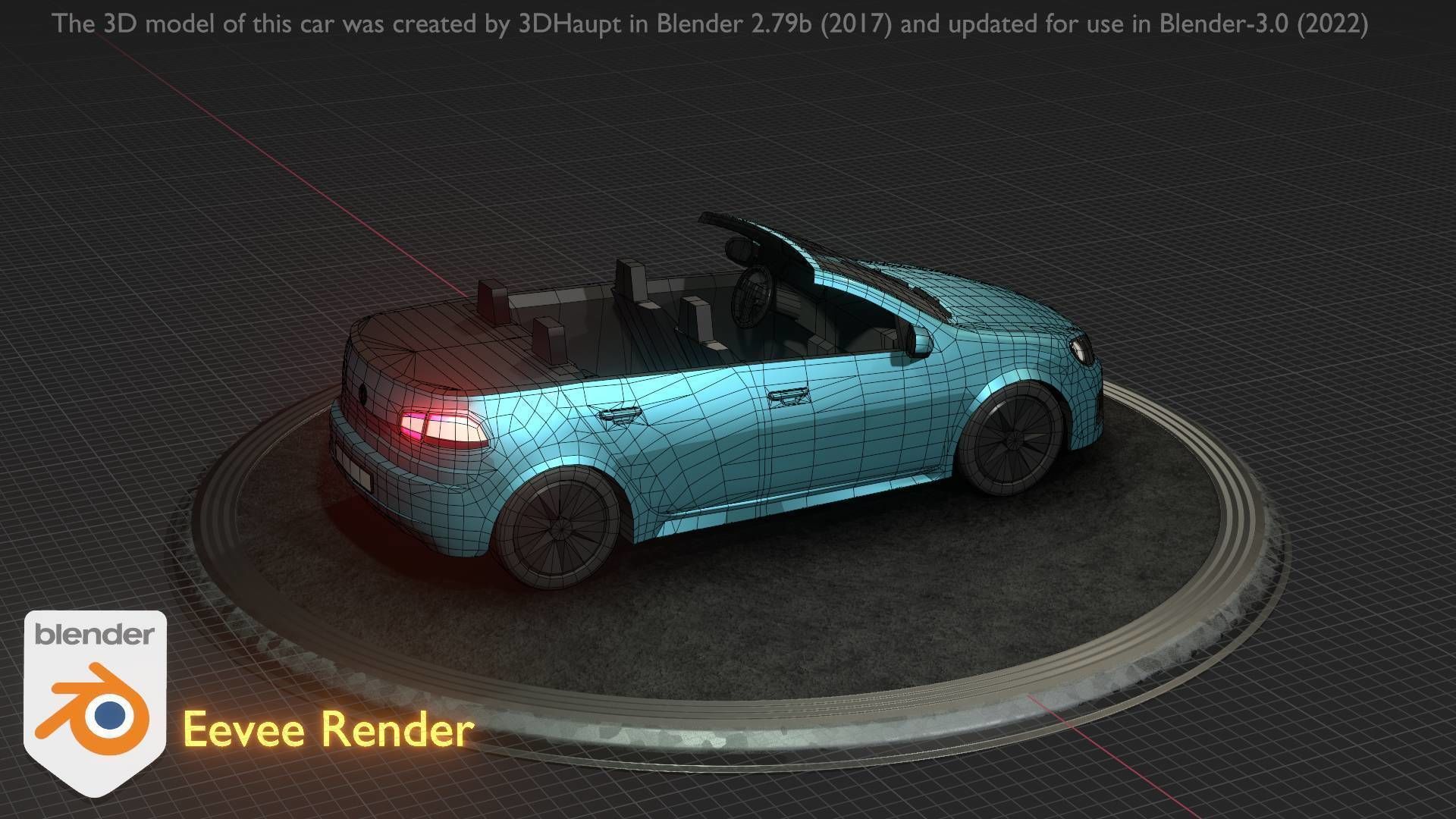 City Car 53 Compact Class Convertible Open Type-C Blue Low-poly 3D model_51