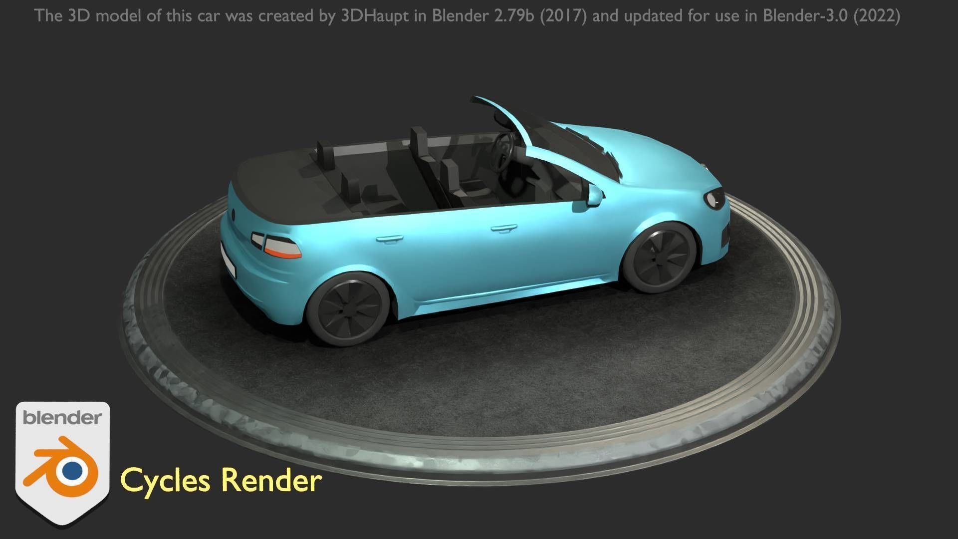 City Car 53 Compact Class Convertible Open Type-C Blue Low-poly 3D model_54