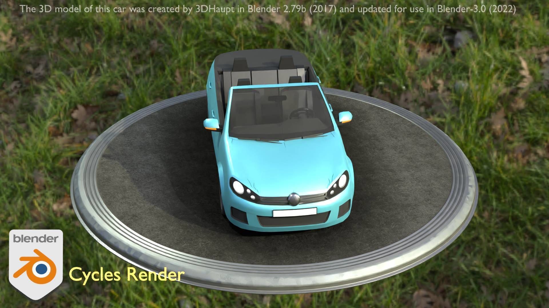 City Car 53 Compact Class Convertible Open Type-C Blue Low-poly 3D model_76