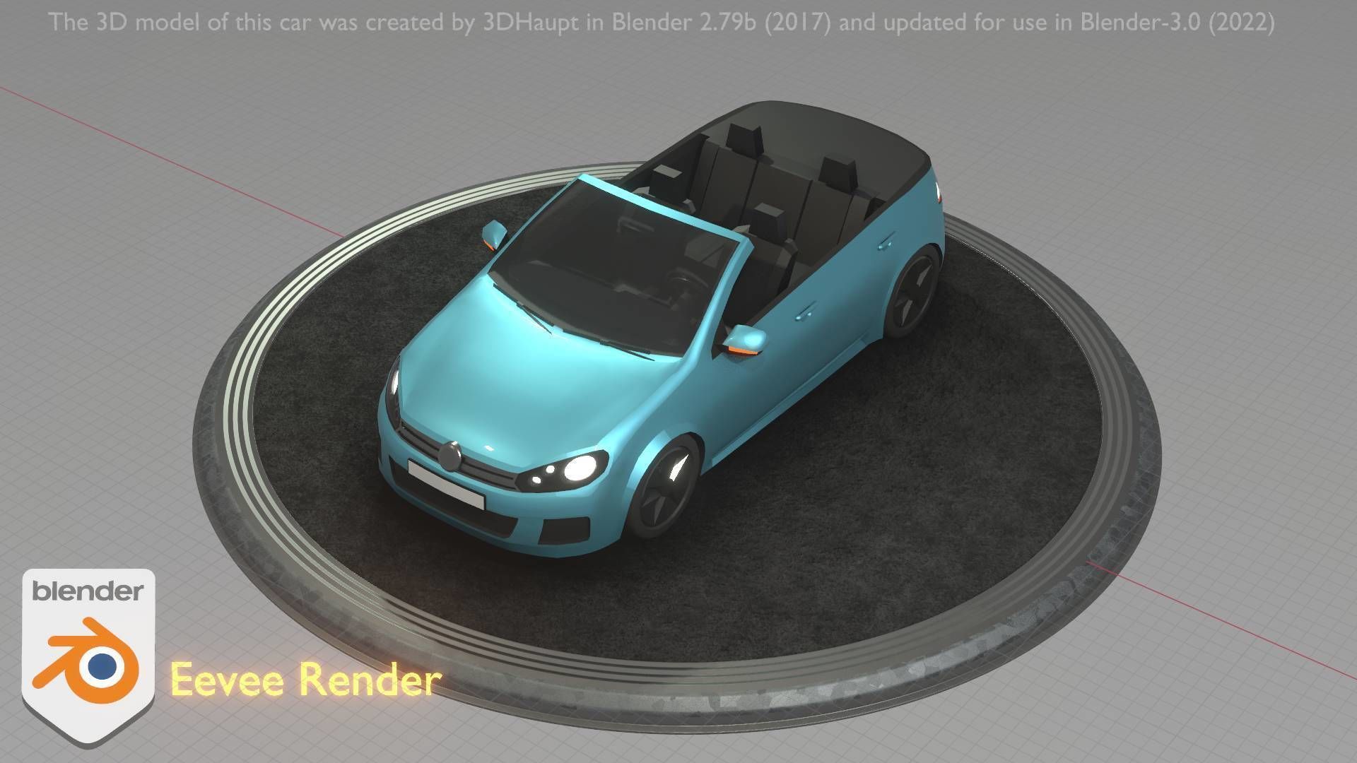 City Car 53 Compact Class Convertible Open Type-C Blue Low-poly 3D model_24