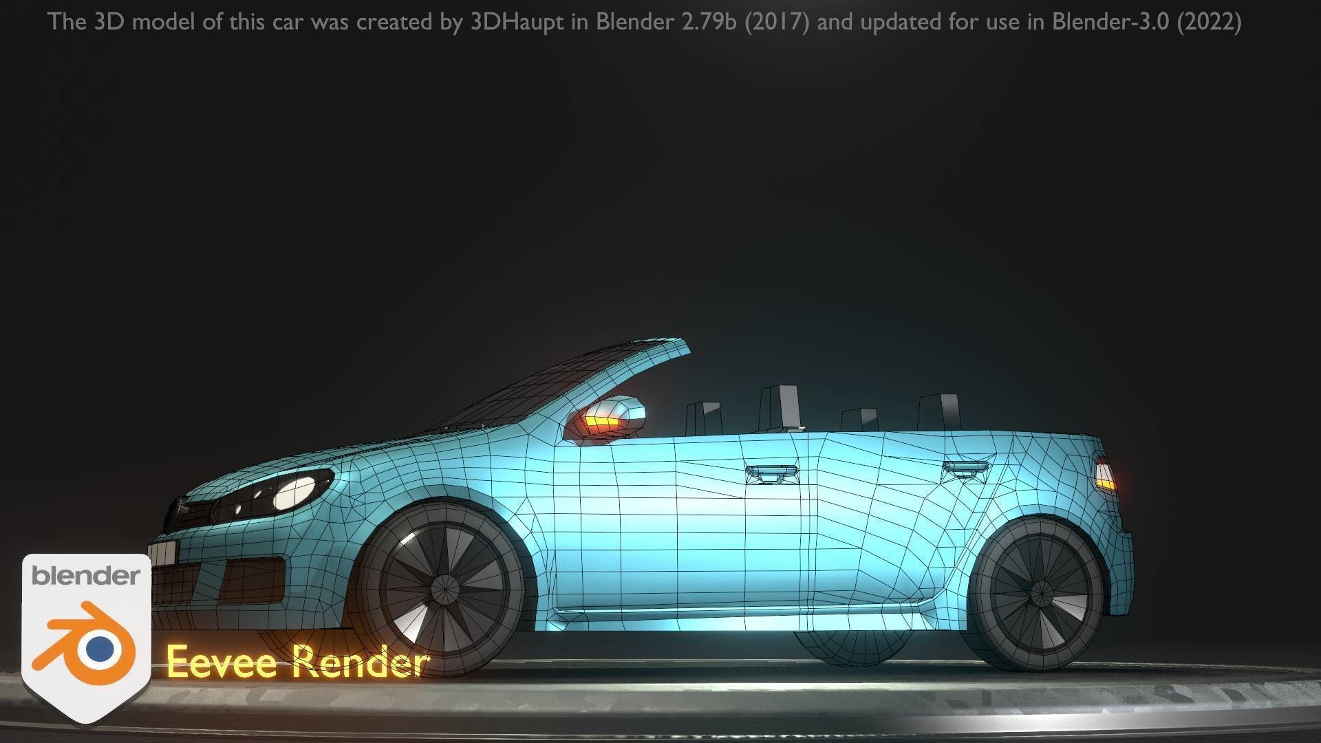 City Car 53 Compact Class Convertible Open Type-C Blue Low-poly 3D model_10