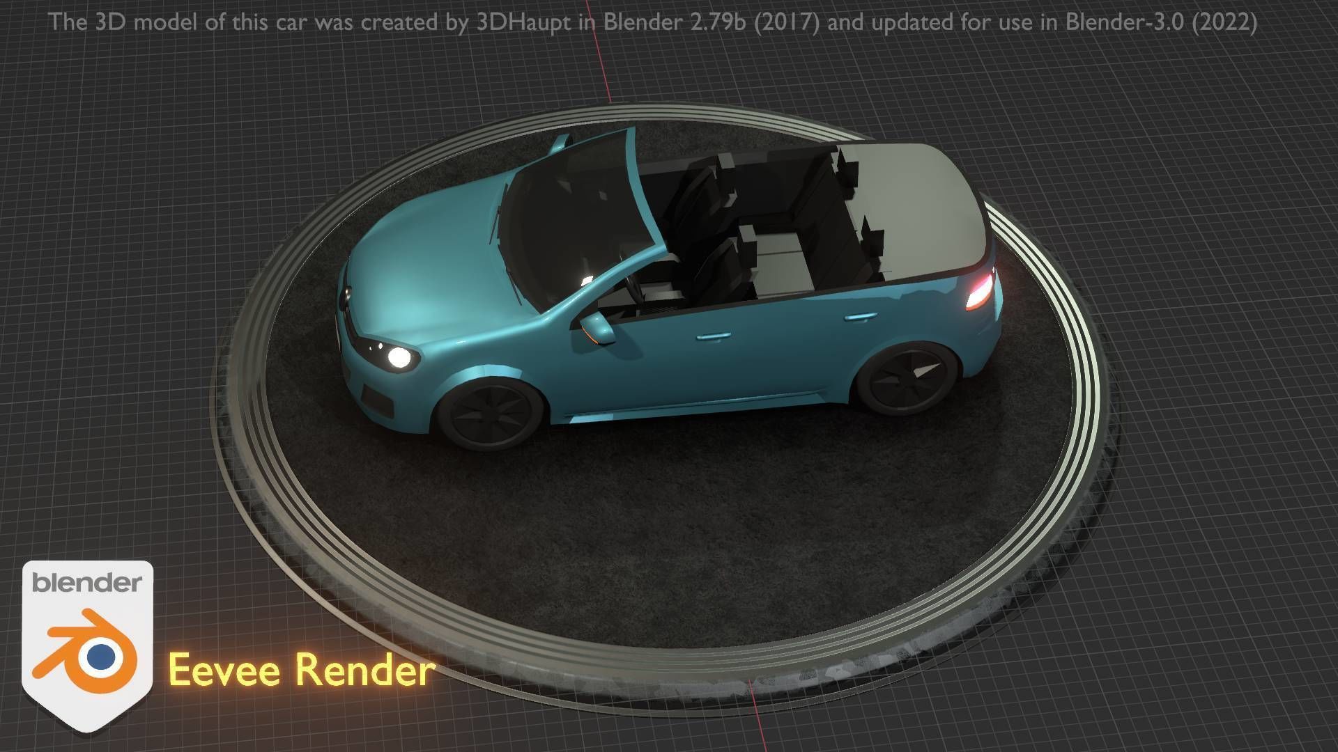 City Car 53 Compact Class Convertible Open Type-C Blue Low-poly 3D model_22