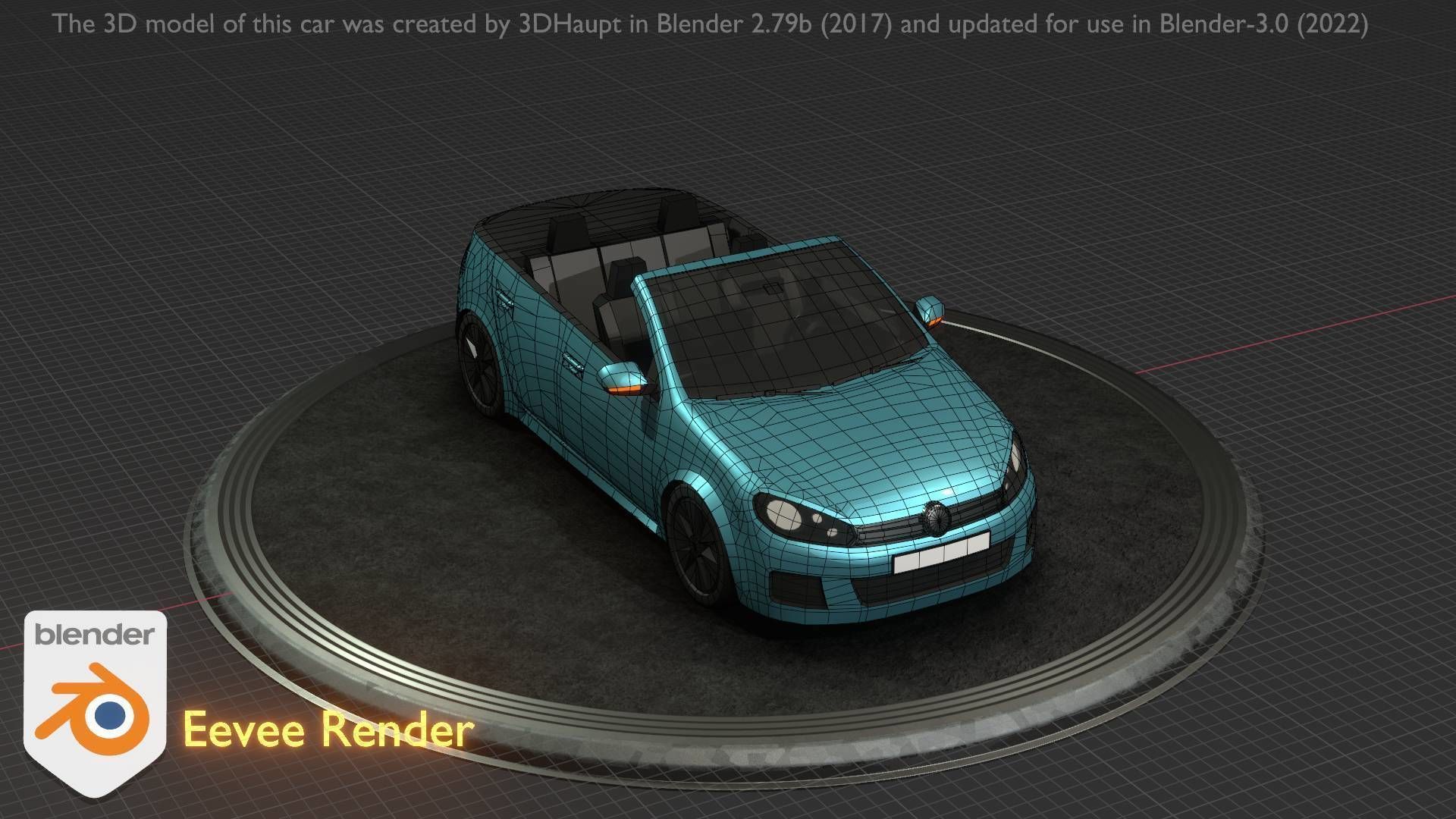 City Car 53 Compact Class Convertible Open Type-C Blue Low-poly 3D model_34