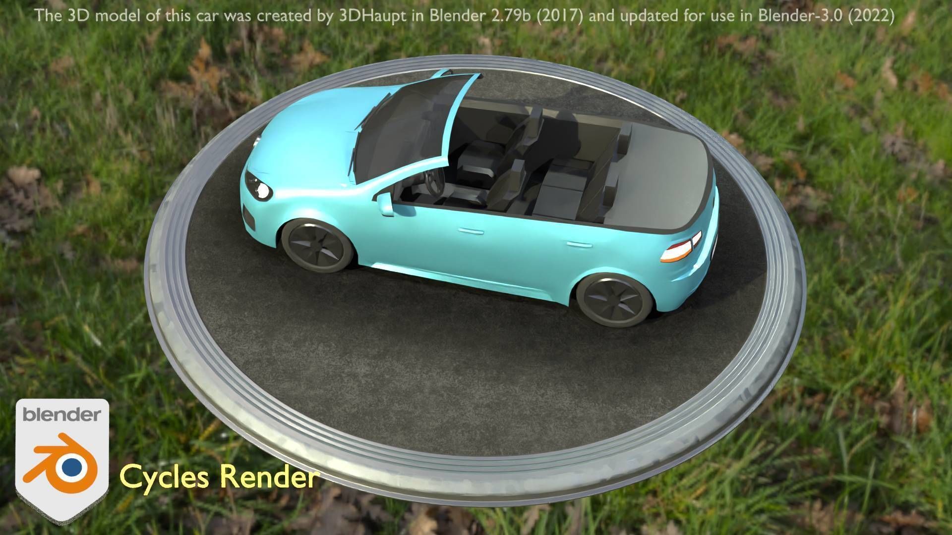 City Car 53 Compact Class Convertible Open Type-C Blue Low-poly 3D model_48
