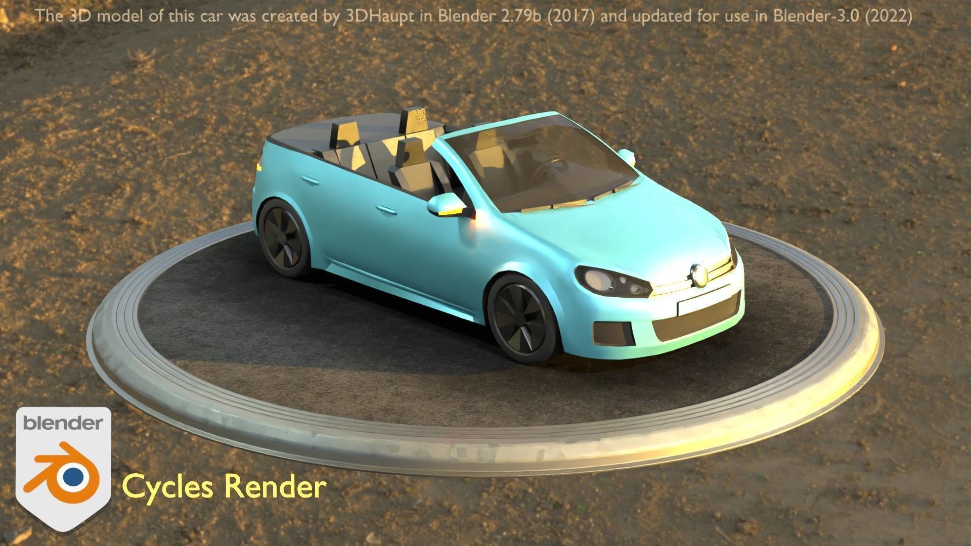 City Car 53 Compact Class Convertible Open Type-C Blue Low-poly 3D model_72