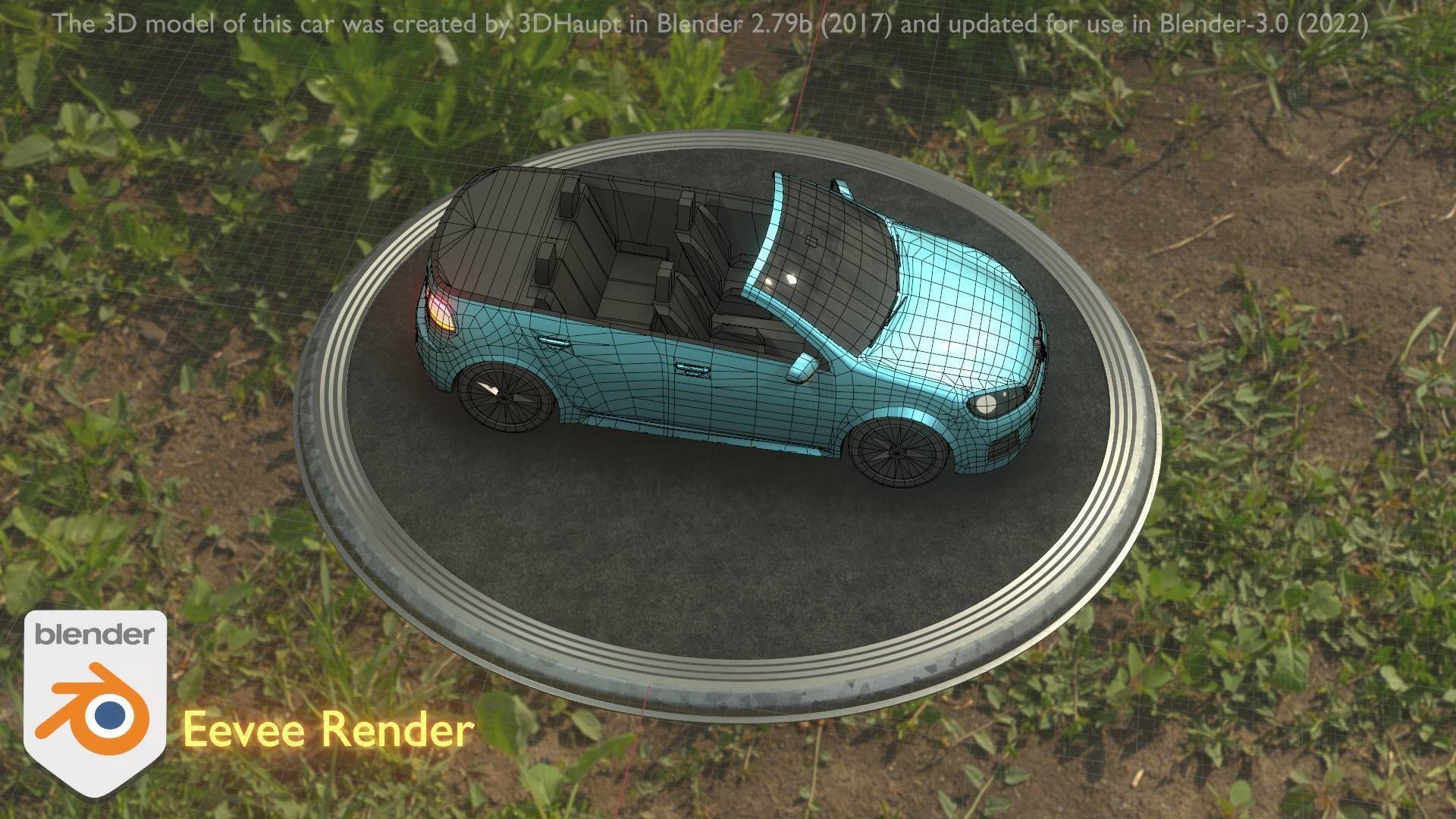 City Car 53 Compact Class Convertible Open Type-C Blue Low-poly 3D model_71