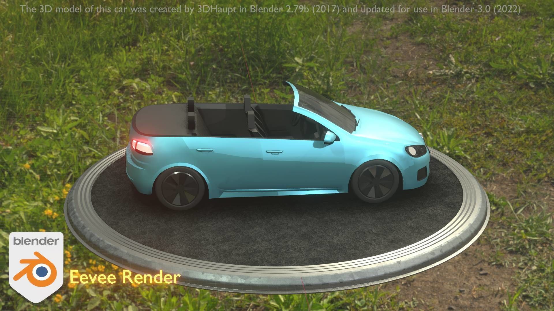 City Car 53 Compact Class Convertible Open Type-C Blue Low-poly 3D model_5
