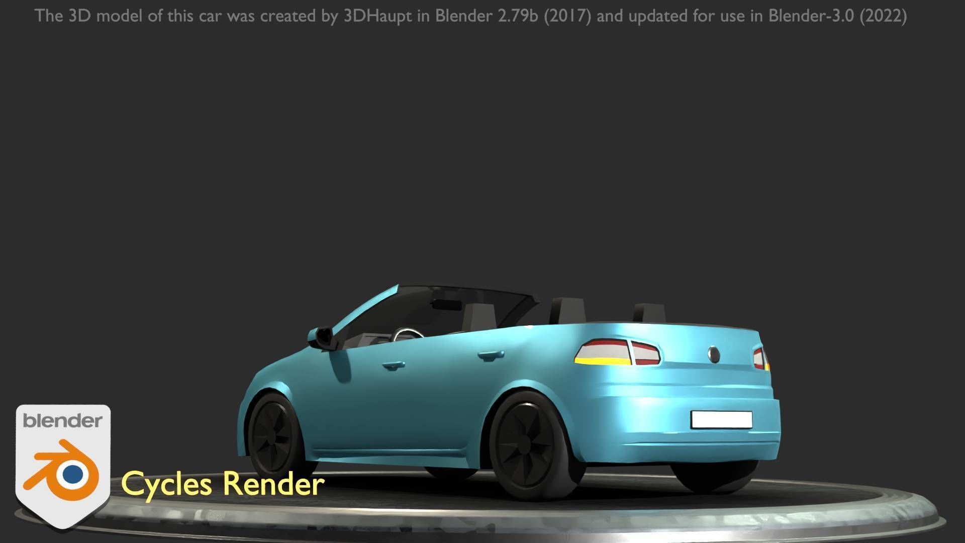 City Car 53 Compact Class Convertible Open Type-C Blue Low-poly 3D model_19