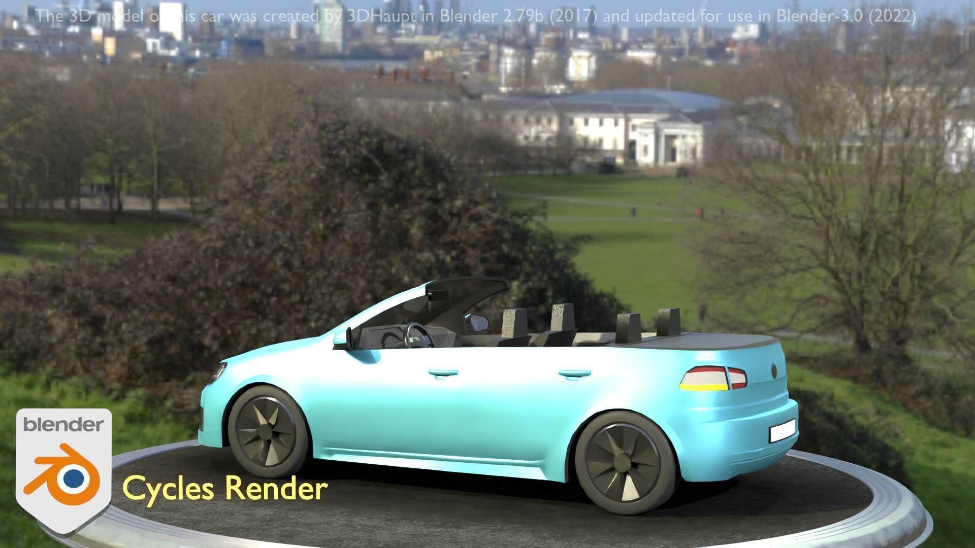 City Car 53 Compact Class Convertible Open Type-C Blue Low-poly 3D model_15