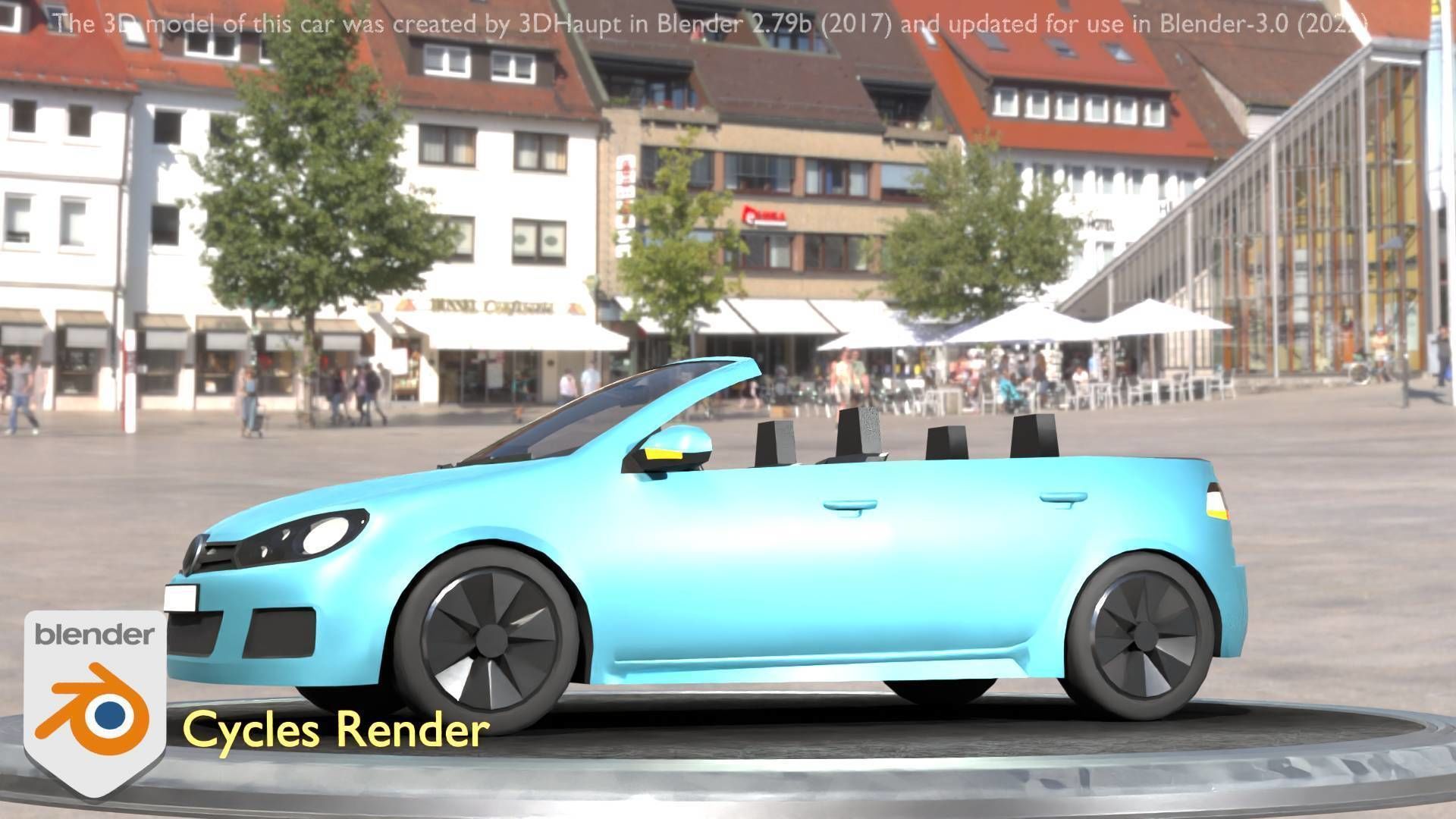 City Car 53 Compact Class Convertible Open Type-C Blue Low-poly 3D model_47