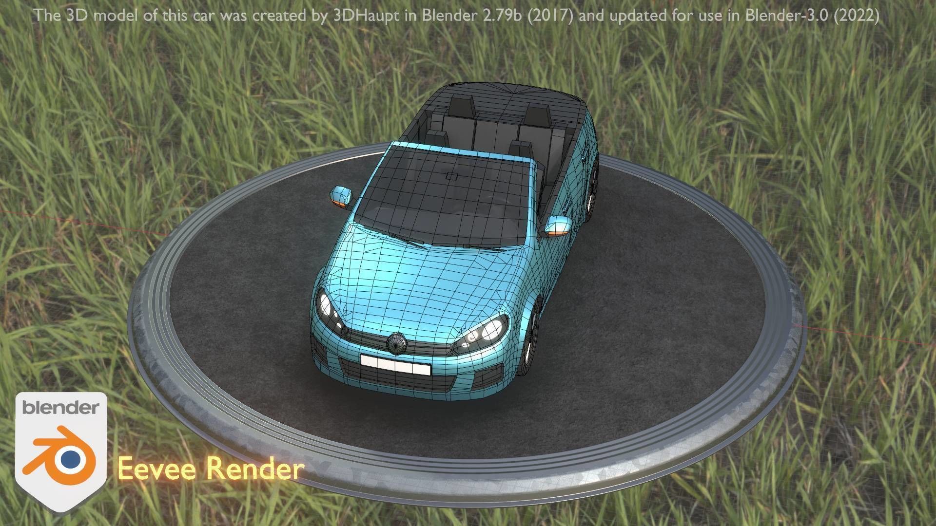 City Car 53 Compact Class Convertible Open Type-C Blue Low-poly 3D model_12