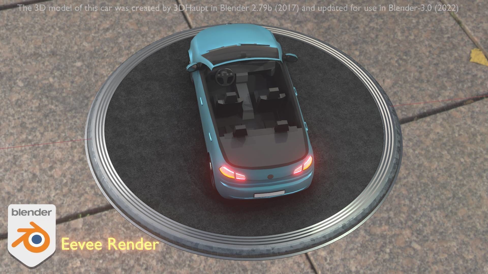 City Car 53 Compact Class Convertible Open Type-C Blue Low-poly 3D model_9