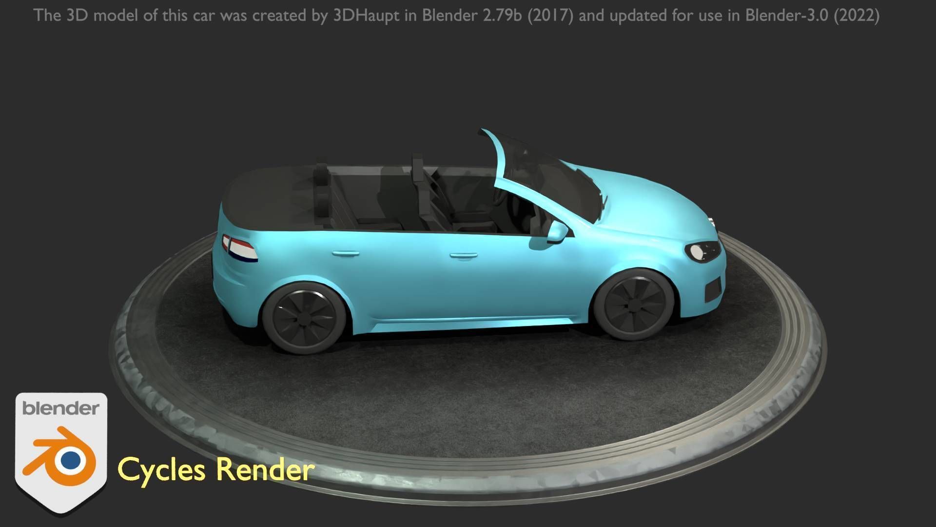 City Car 53 Compact Class Convertible Open Type-C Blue Low-poly 3D model_60