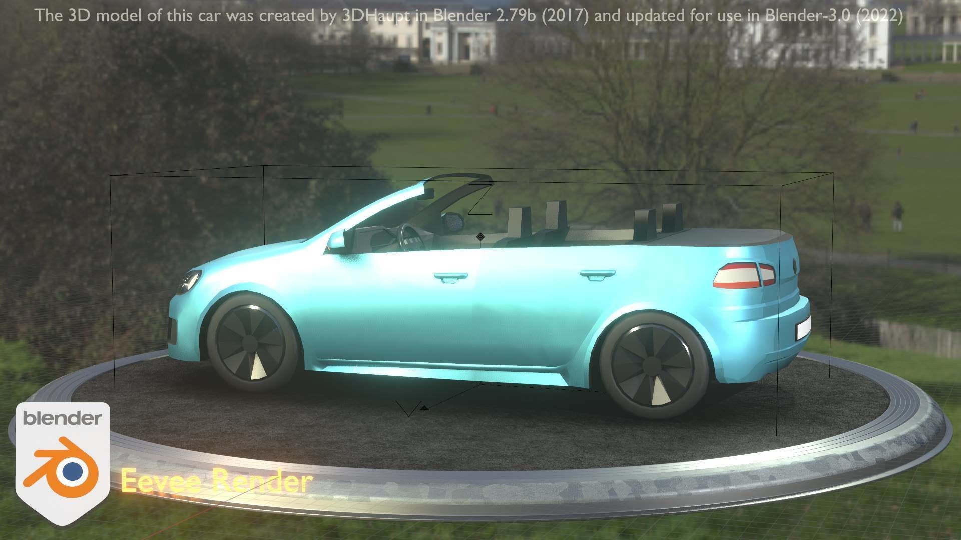 City Car 53 Compact Class Convertible Open Type-C Blue Low-poly 3D model_99