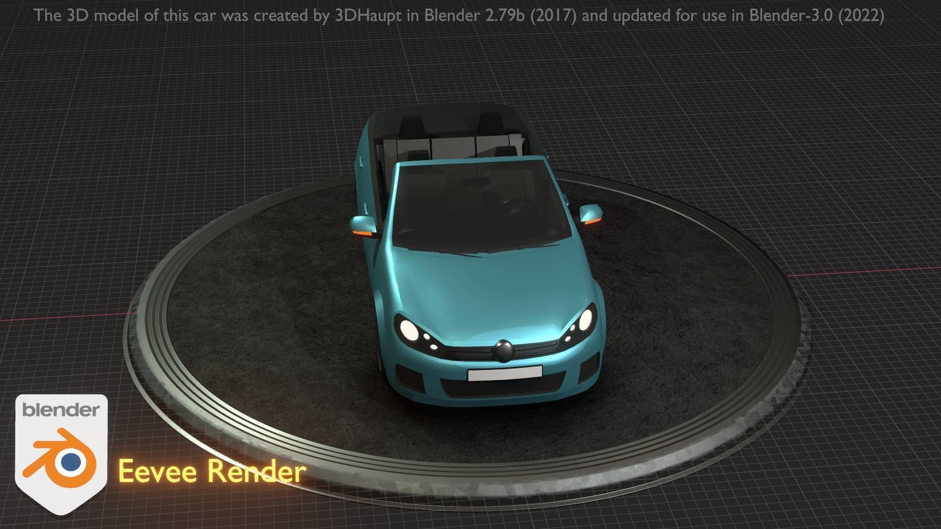 City Car 53 Compact Class Convertible Open Type-C Blue Low-poly 3D model_21