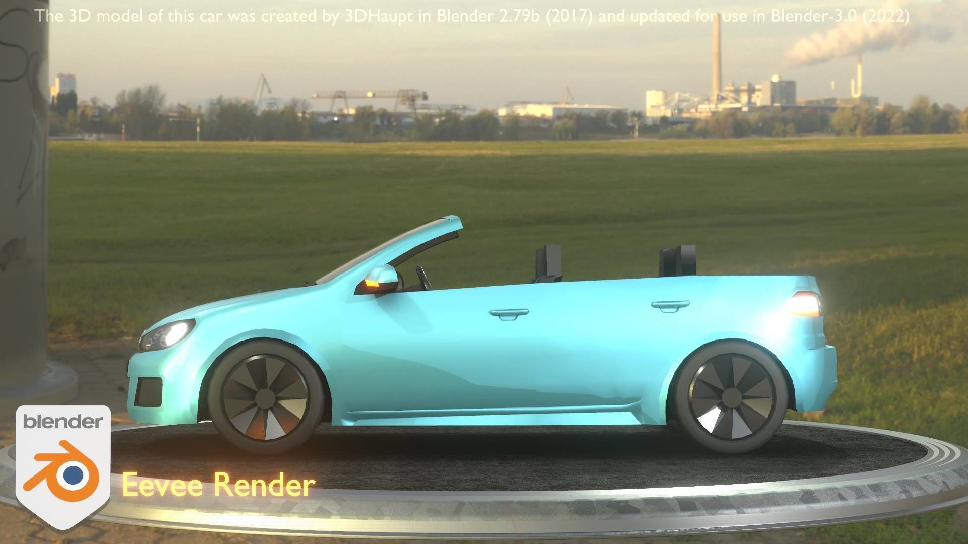 City Car 53 Compact Class Convertible Open Type-C Blue Low-poly 3D model_45