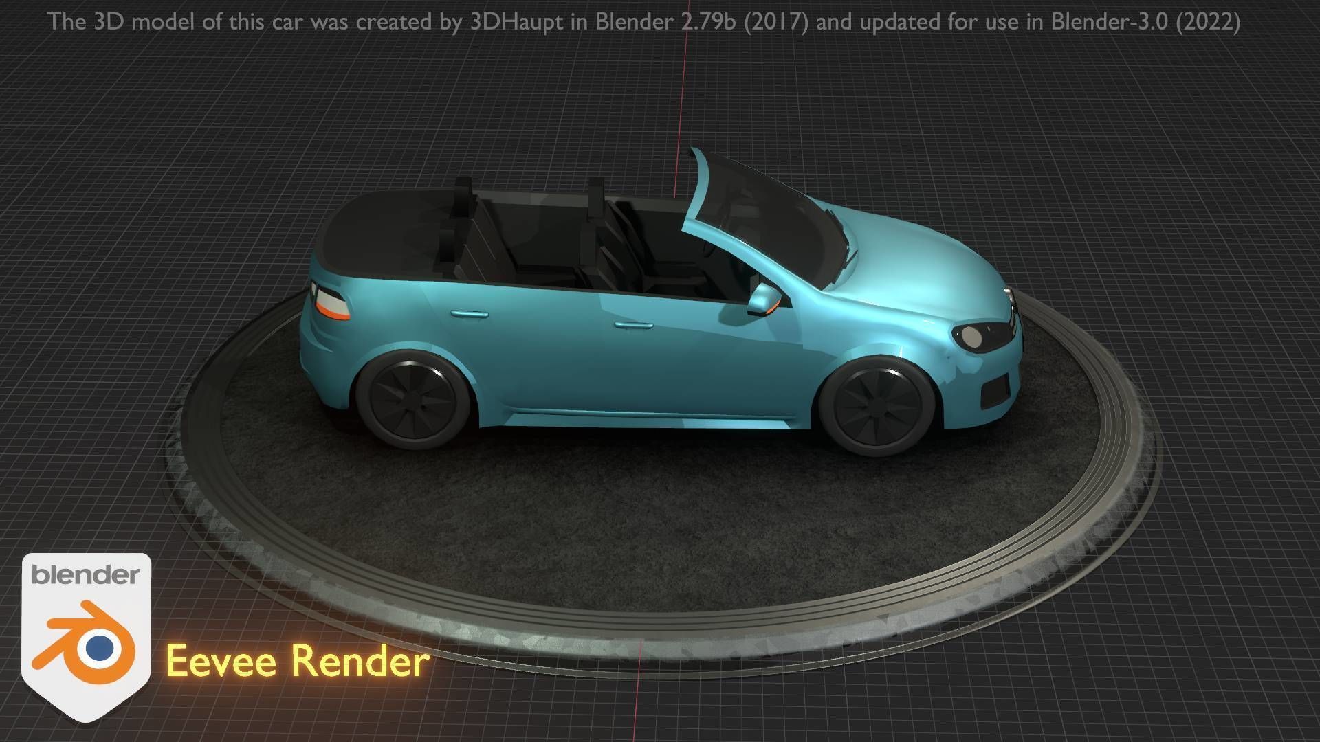 City Car 53 Compact Class Convertible Open Type-C Blue Low-poly 3D model_49