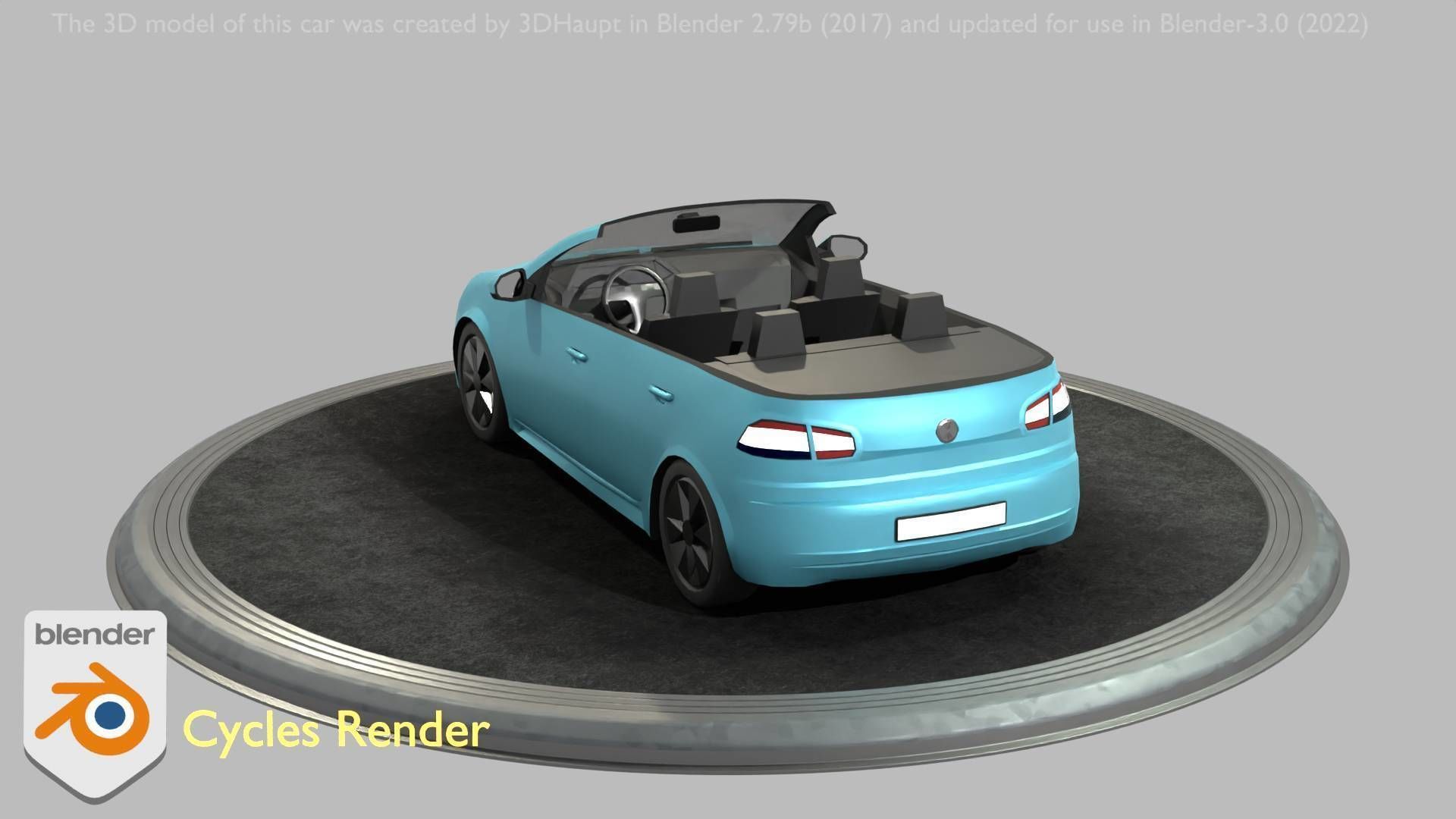 City Car 53 Compact Class Convertible Open Type-C Blue Low-poly 3D model_57