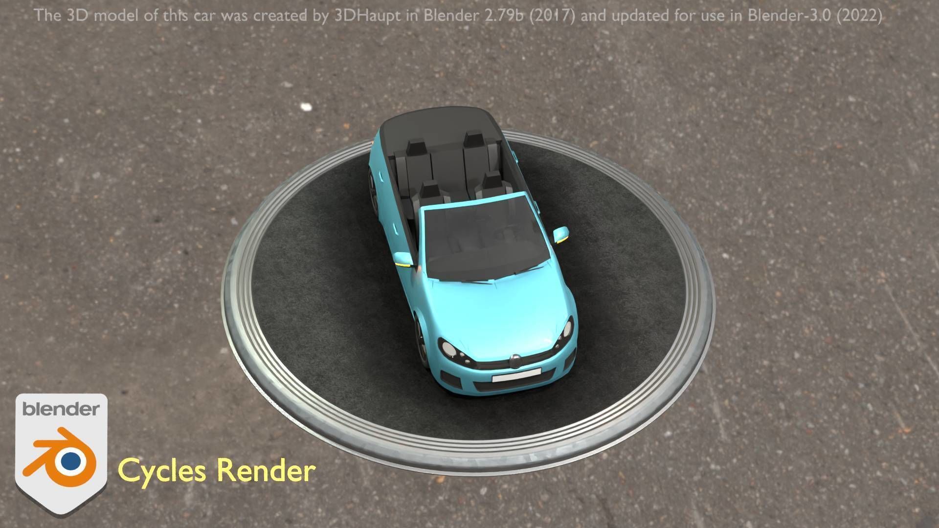 City Car 53 Compact Class Convertible Open Type-C Blue Low-poly 3D model_74