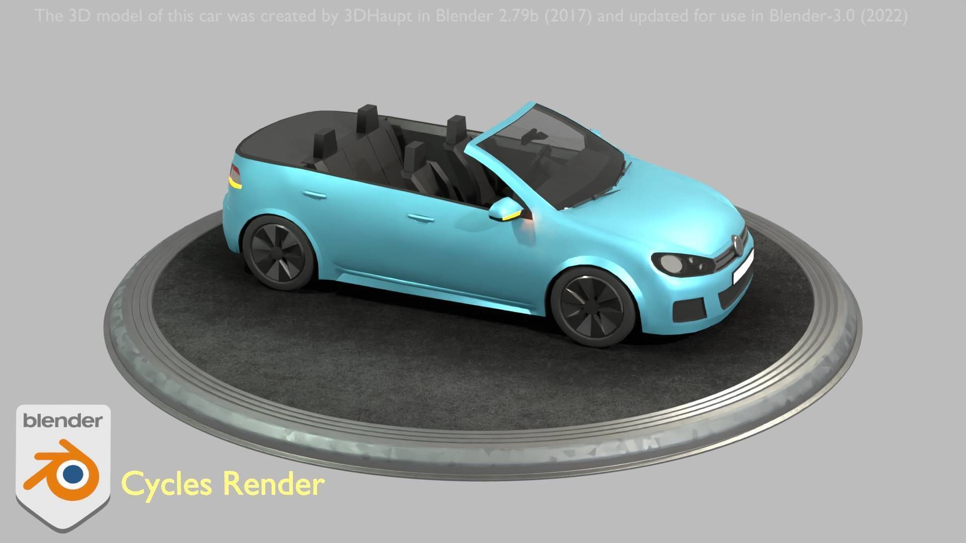City Car 53 Compact Class Convertible Open Type-C Blue Low-poly 3D model_56