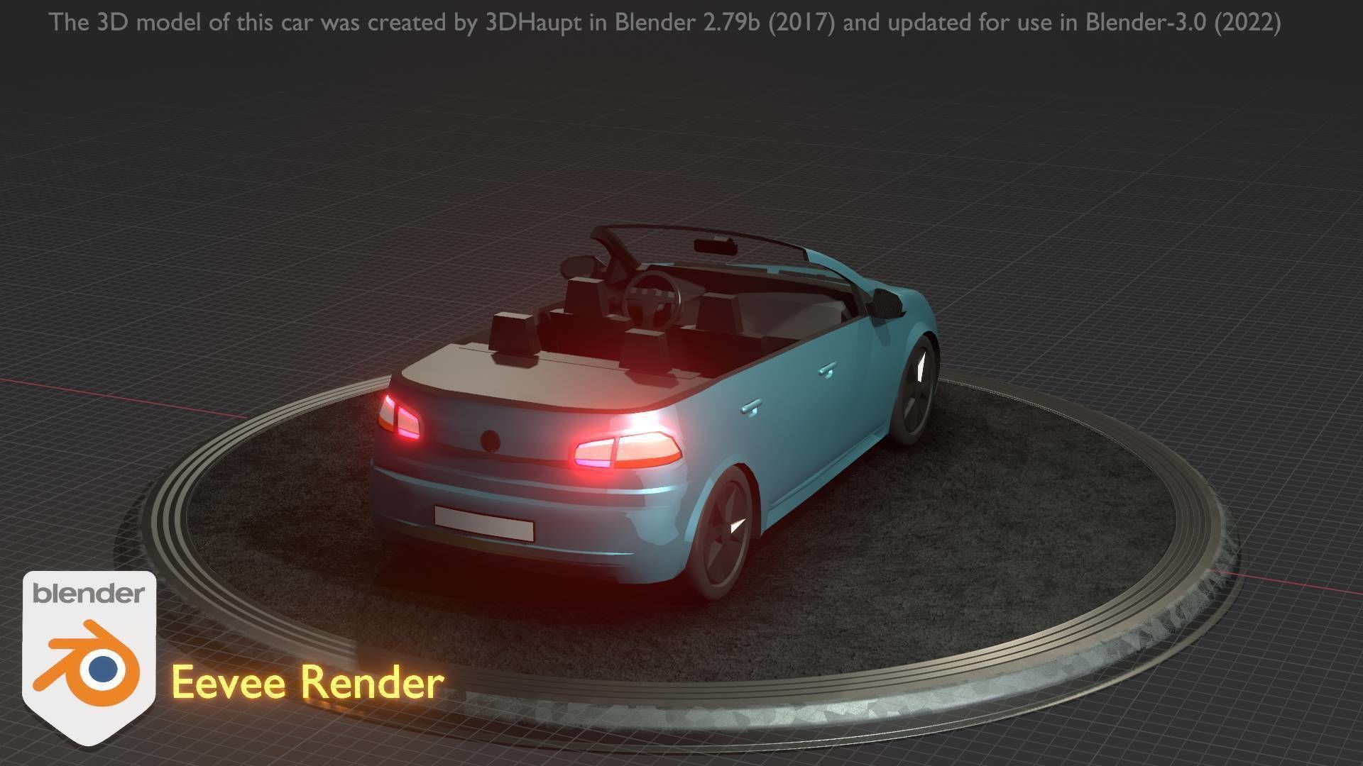 City Car 53 Compact Class Convertible Open Type-C Blue Low-poly 3D model_66
