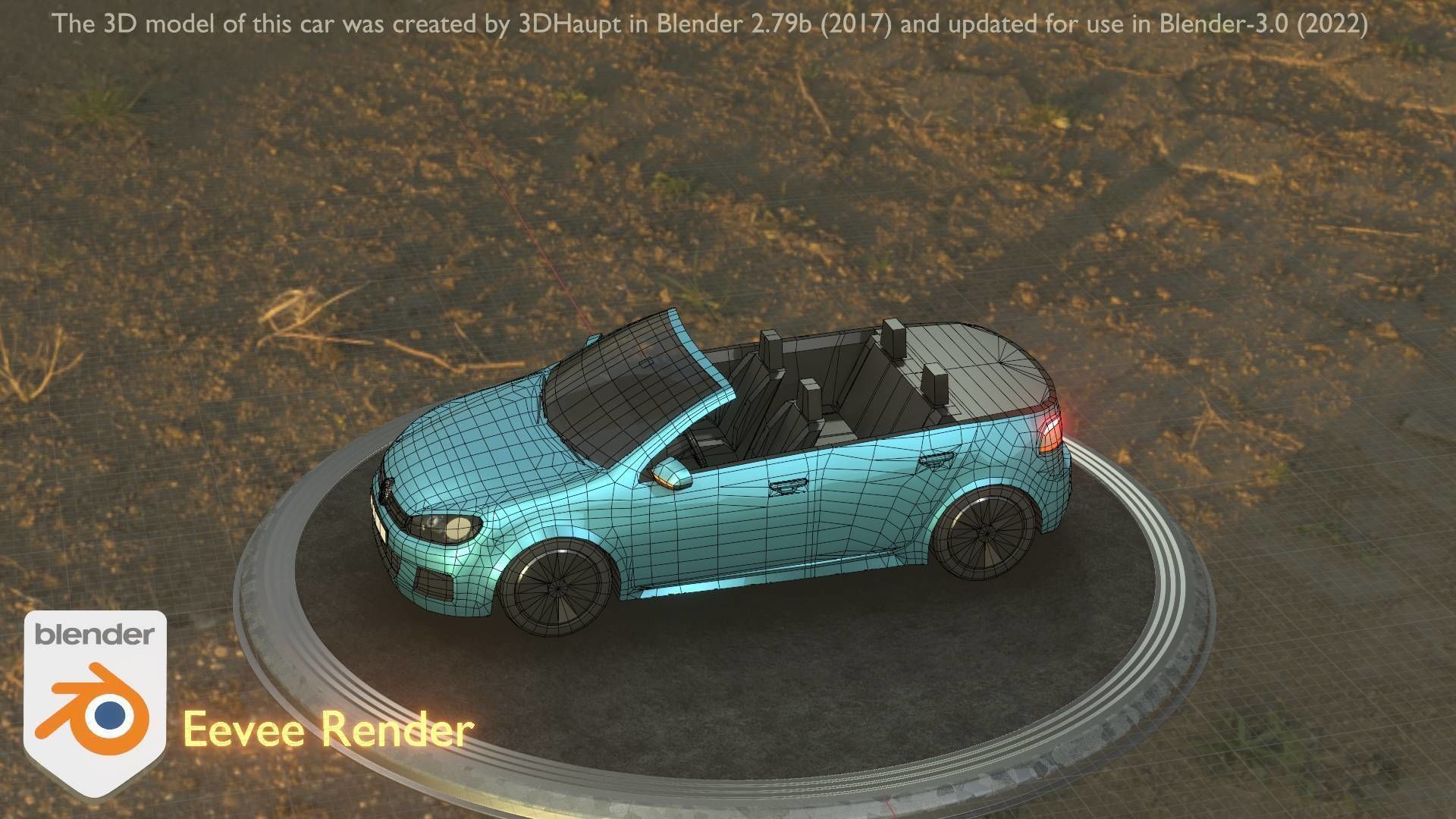 City Car 53 Compact Class Convertible Open Type-C Blue Low-poly 3D model_78