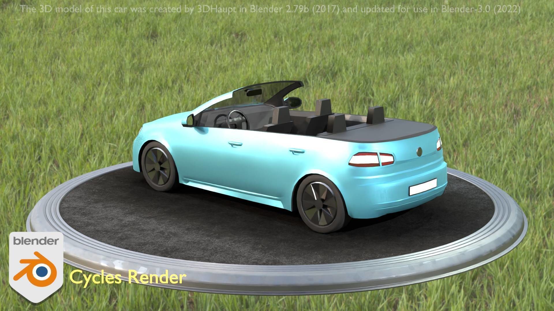 City Car 53 Compact Class Convertible Open Type-C Blue Low-poly 3D model_73